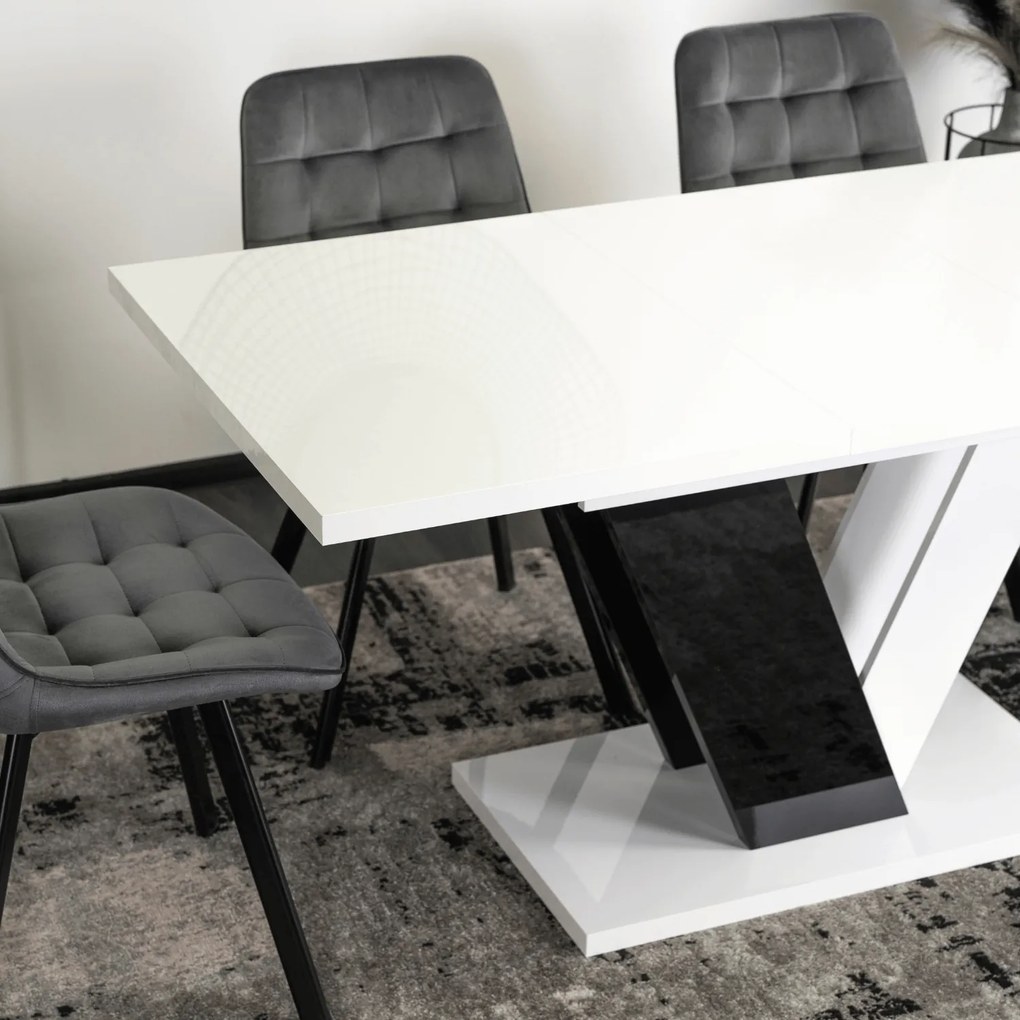 JAKS Jedálenský stôl Clark 120 cm čierno biely gloss glamour