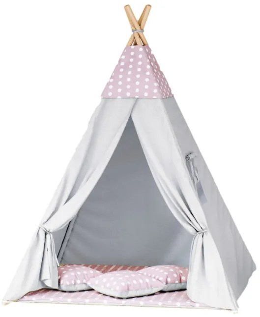 Detský stan Tipi guličky ružový/sivý