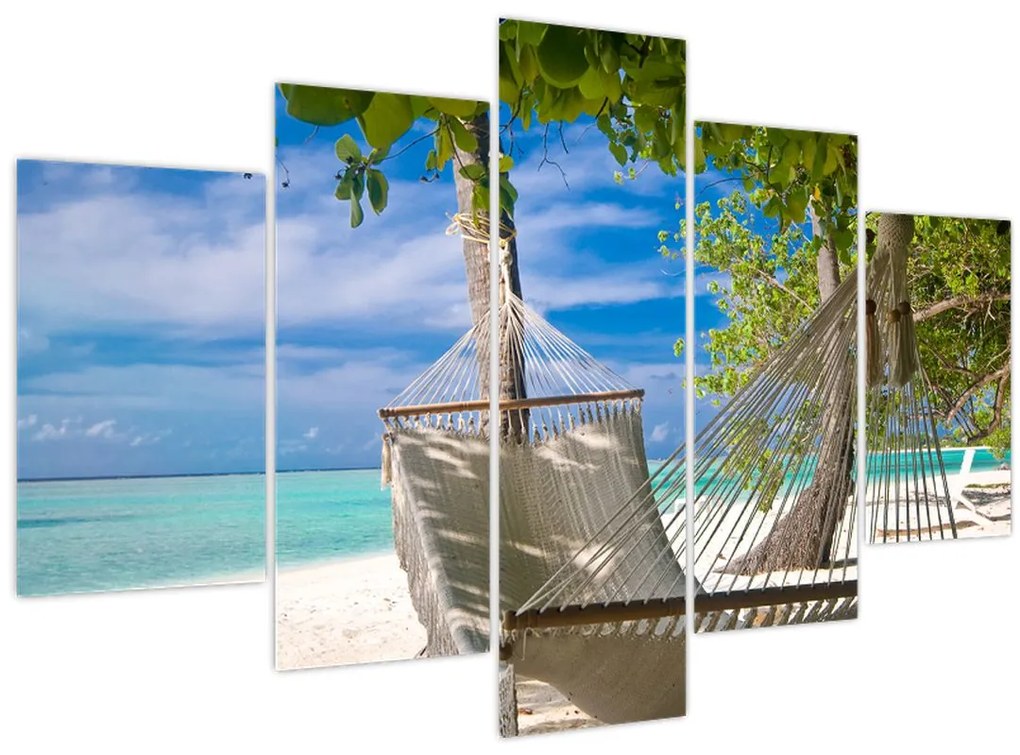 Obraz - Hojdacia sieť na pláži (150x105 cm)