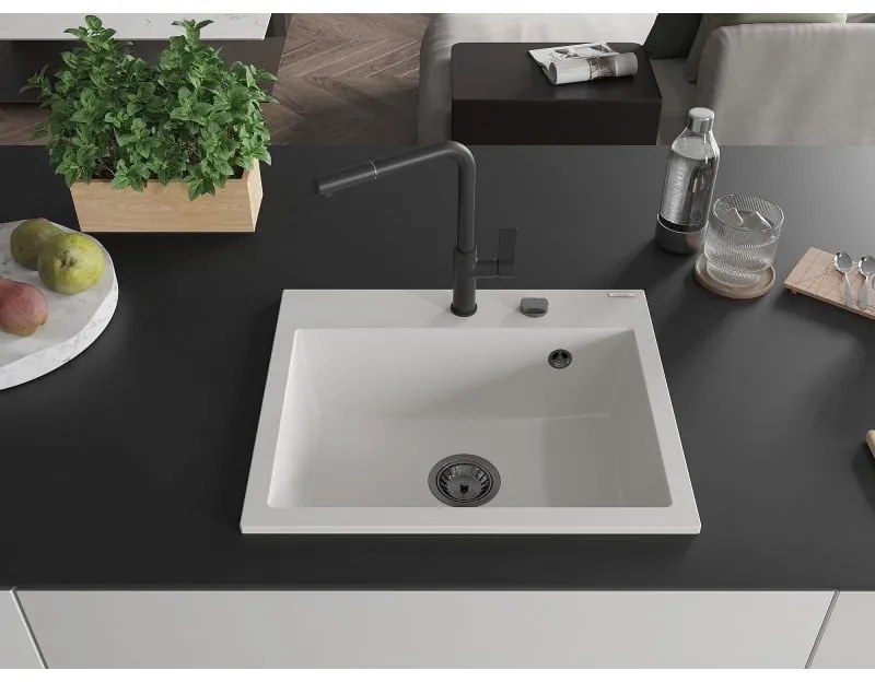 Mexen Oscar, 1-komorový granitový drez 580x490x205 mm, biela, 6519581000-20-B