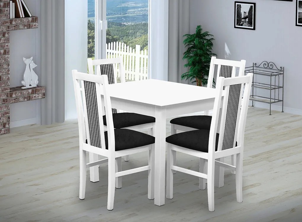 Nabytekmorava Jedálenský set Brooklyn pre 4 osoby, stôl 90x90 cm farba lamina: orech 729, čalúnenie vo farbe: SCALA svetle modrá 74