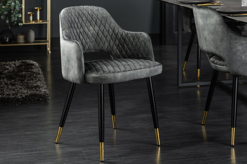 Stolička Paris dekoračné prešívanie zamat sivozelená