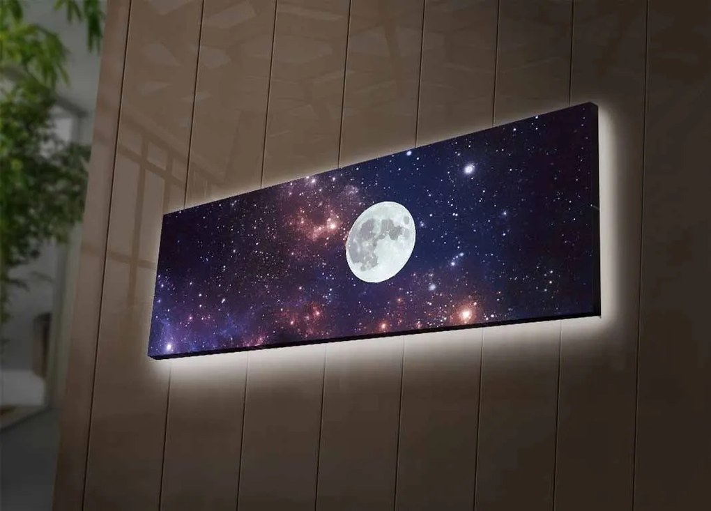 Obraz s LED osvetlením MESIAC NA NOČNOM NEBI 30 x 90 cm