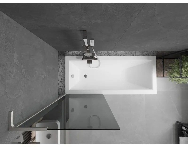 Mexen Next L, 1-krídlová vaňová zástena 70 x 150 cm, 6mm šedé sklo, 6mm číre sklo, profil brúsená oceľ, 895-070-000-03-40-97