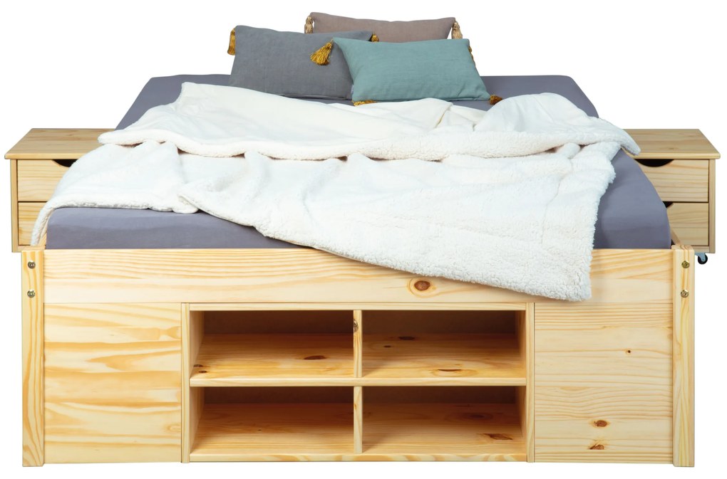 Inter Link Funkčná posteľ s 2 integrovanými nočnými stolíkmi (Claas – prírodná, 160 x 200 cm)  (100180021)