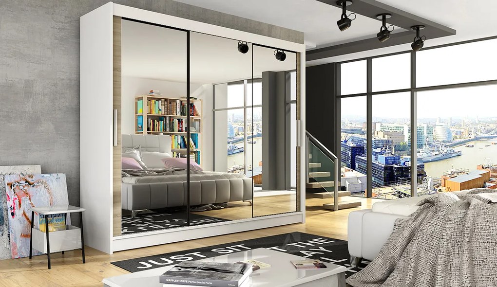 Šatníková skriňa Ailene (biela + dub sonoma). Akcia -20%. Vlastná spoľahlivá doprava až k Vám domov. 1032091