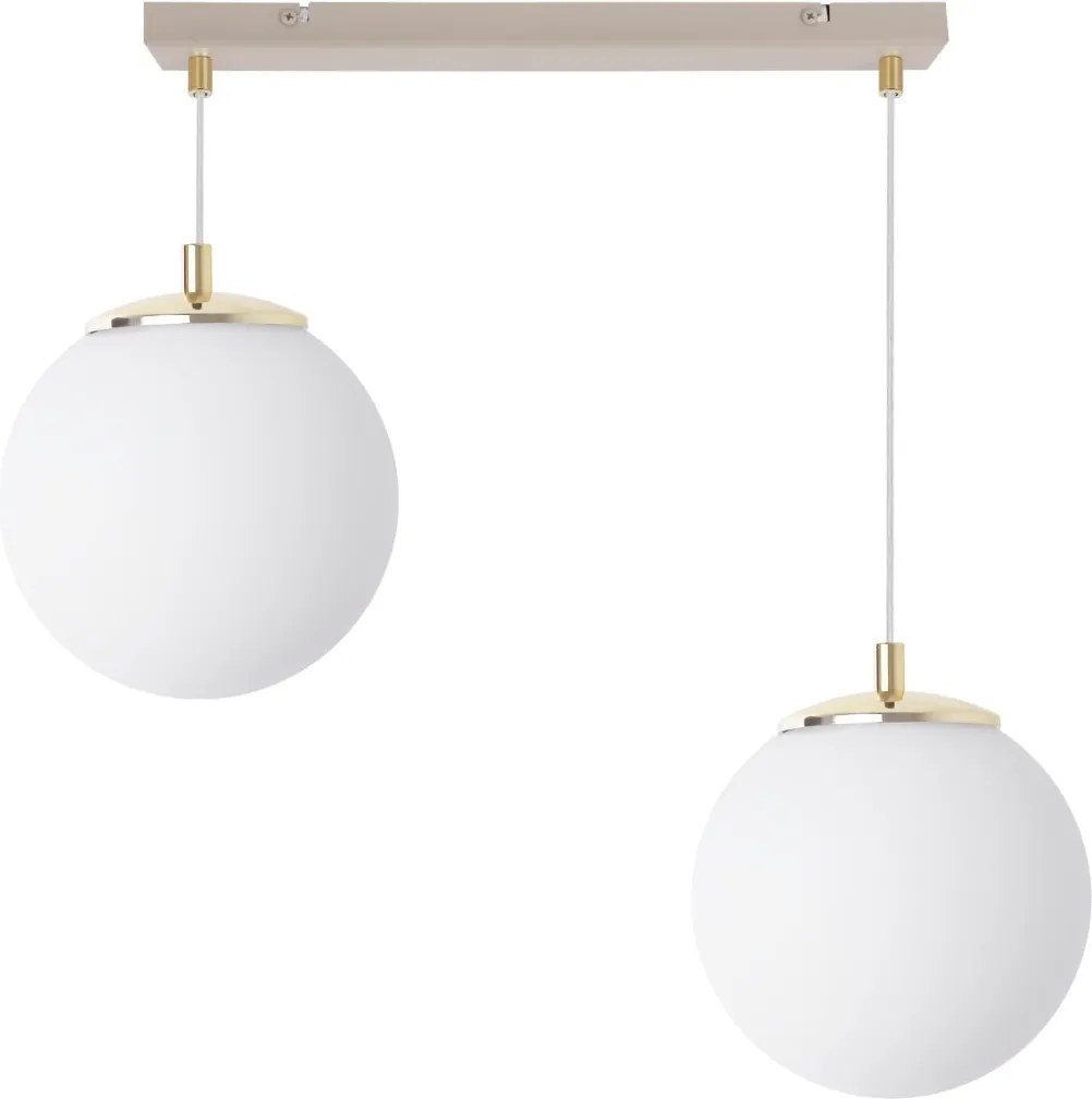 Závesné svietidlo Florence, 2x biele sklenené tienidlo, g/be