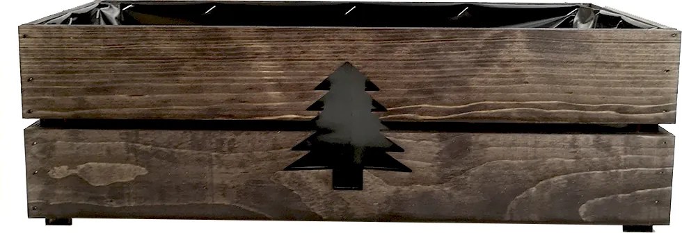 AMADEA Drevený vianočný kvetináč so stromčekom tmavý, vo vnútri s čiernou fóliou, 52x21,5x17cm, český výrobok