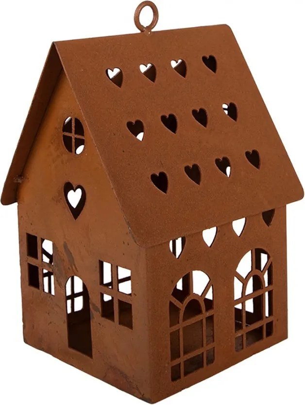 Hrdzavý svietnik v tvare domčeka Rustic Charm - 12*12*18 cm