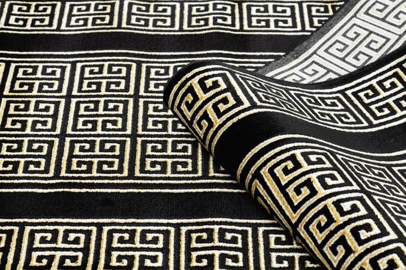 Dywany Łuszczów, Koberec behúň Gloss 6776 86 greek black/gold, 60x300, žltá, kancelária