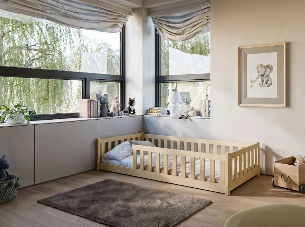 Detská Montessori posteľ z masívu borovice BETTY - 200x90 cm - PRÍRODNÁ