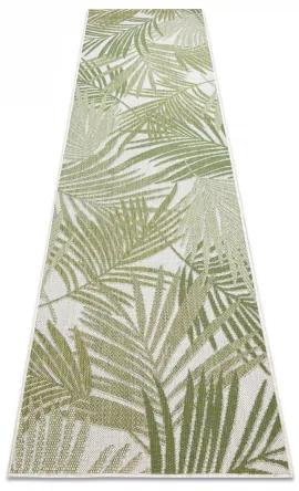 Koberec, behúň SISAL SION palmové listy, tropický 2837 ploché tkanie ecru / zelená Veľkosť: 70x200 cm