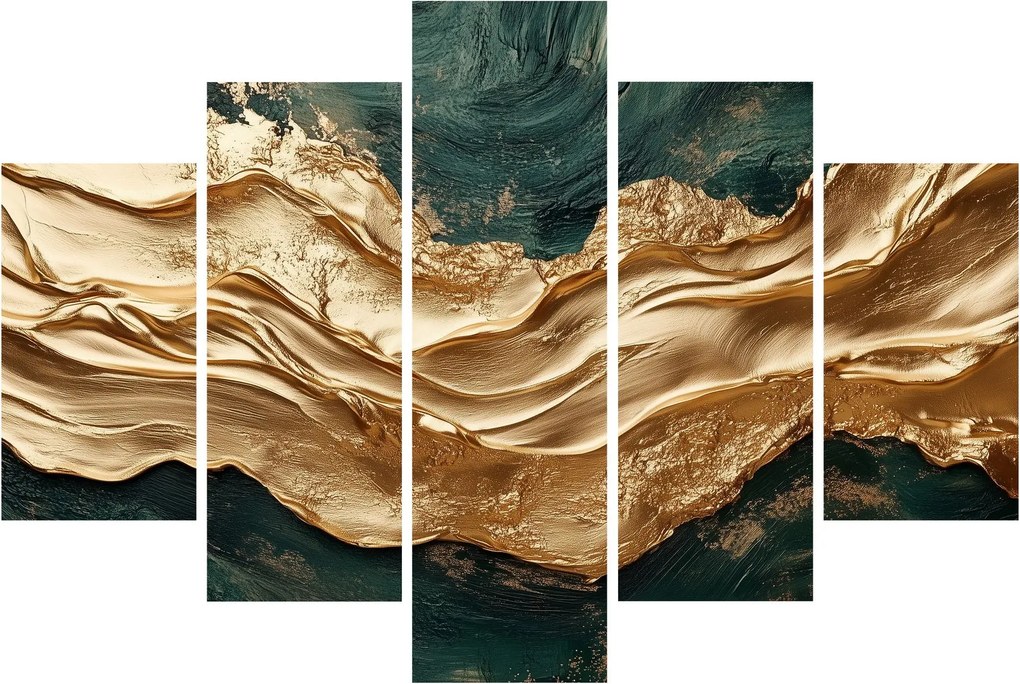 Obraz - Zelená abstrakcia so zlatom II. (150x105 cm)