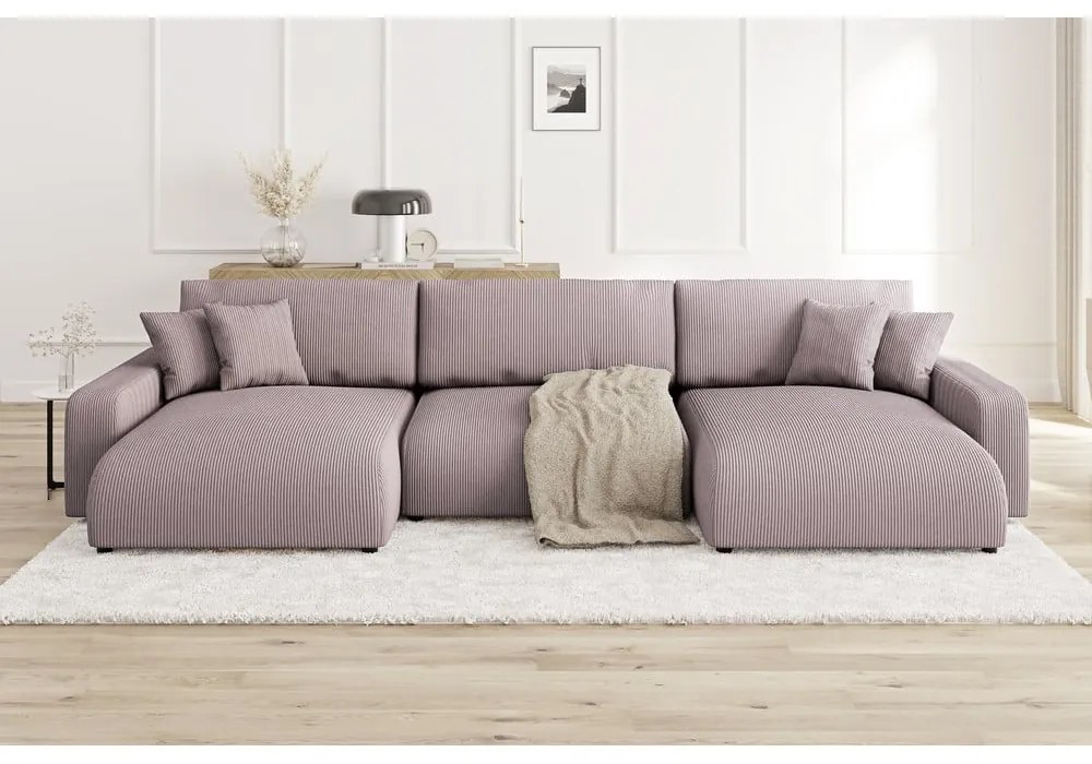 Svetloružová menčestrová rozkladacia/s úložným priestorom rohová pohovka Sara – Ropez