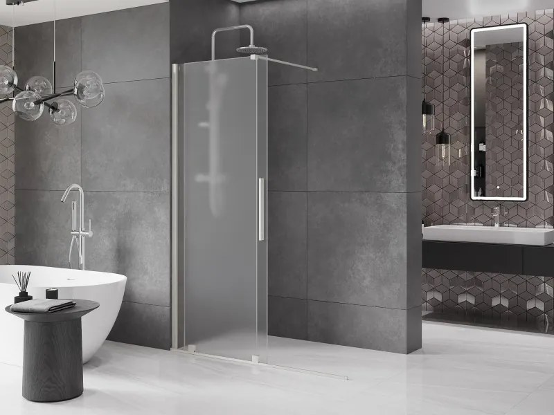 Mexen Velar, sprchová zástena s posuvnými dverami Walk-in 150 x 200 cm, 8mm sklo námraza, brúsená oceľ, 871-150-000-33-97
