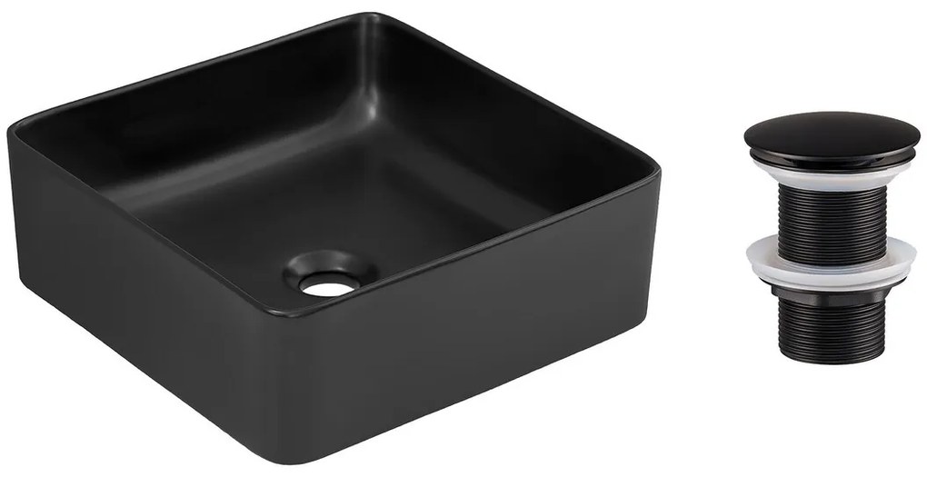 Sada keramického umyvadla na desku a výpusti Slim 40 cm černá mat
