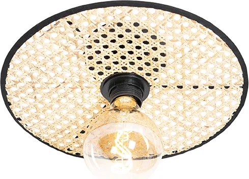 Rustikálne stropné a nástenné svietidlo čierne s ratanom 30 cm - Kata