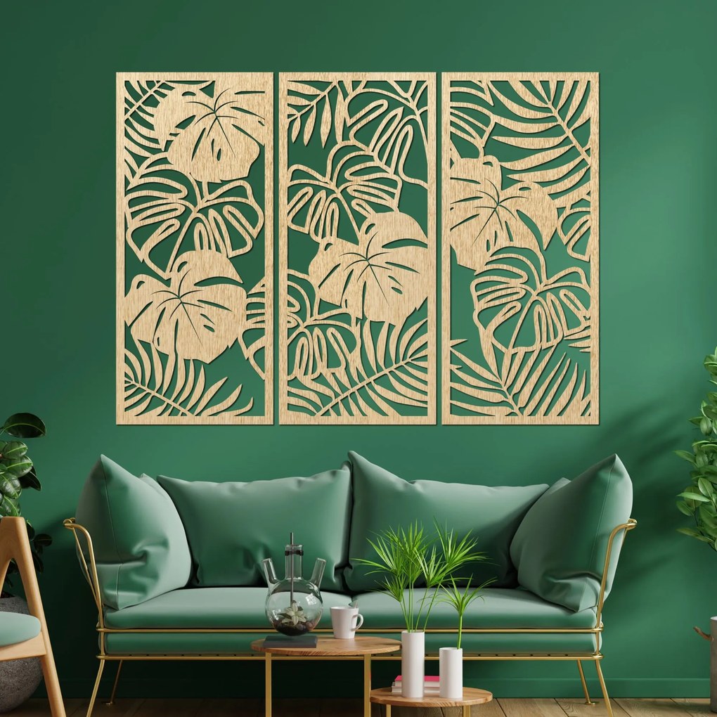 SENTOP | Trojdielny obraz na stenu s listom monstera 3D dekorácia | SENTOP PR0533