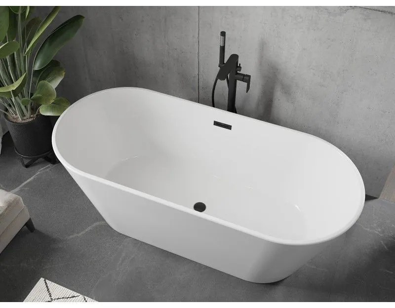 Mexen Flavia, voľne stojaca vaňa 150 x 75 cm, biela, čierny matný prepad, 54031507500-70