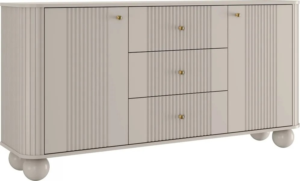 Komoda so zásuvkami Vesper 160 cm - kašmír / zlaté úchytky / guľové nohy