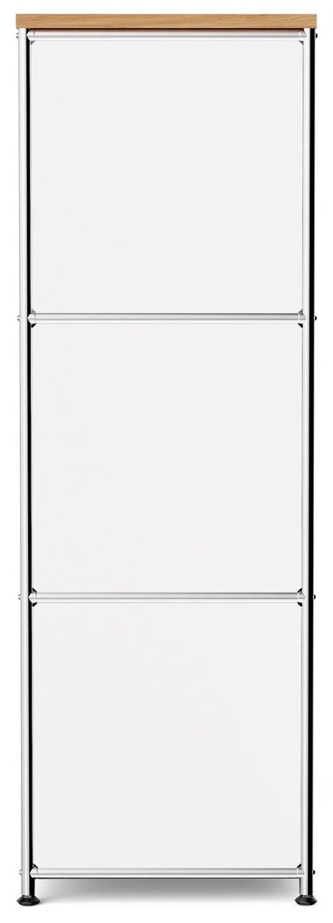 Úzka kovová komoda »CN3« s drevenou doskou a 2 výklopnými priečinkami, biela