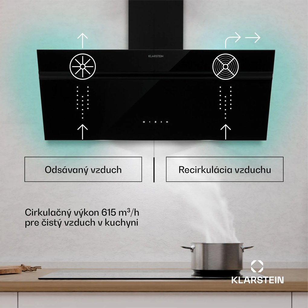 Klarstein Alina digestor, EEK A, Dotykový, LED osvetlenie, Odsávanie/recirkulácia, 615 m³/h