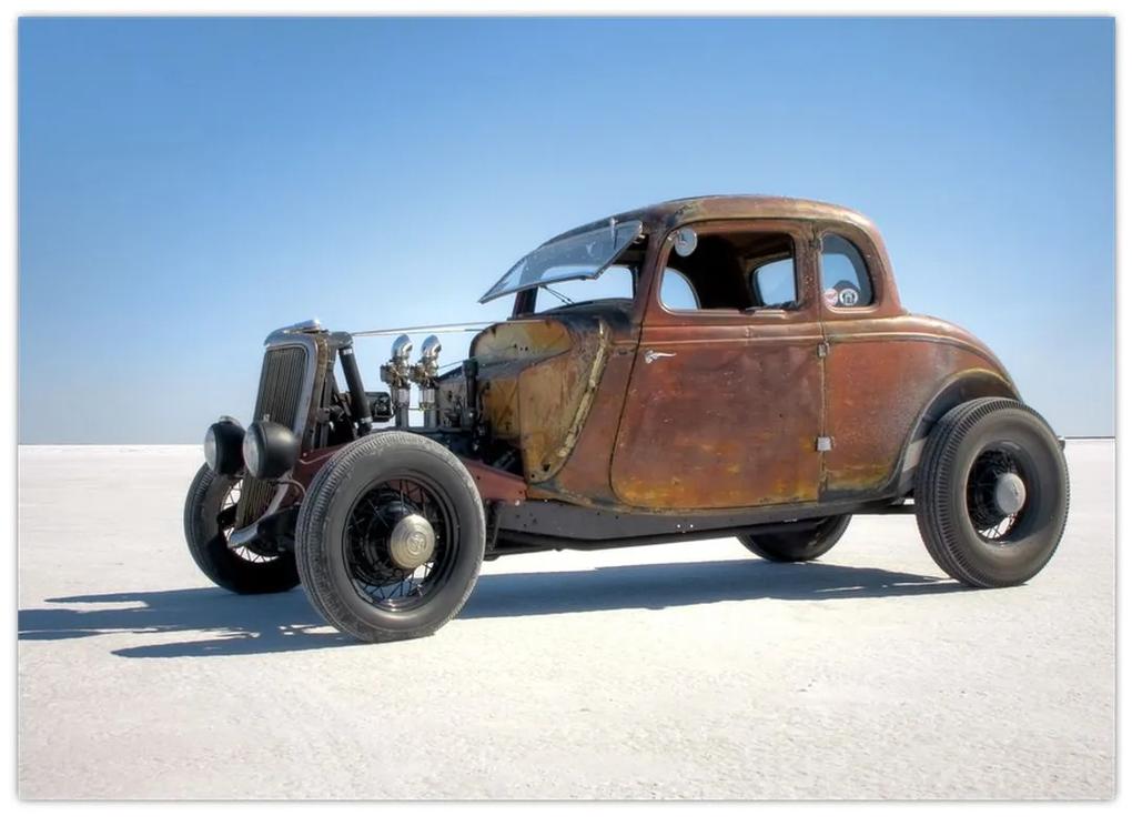 Sklenený obraz auta v púšti (70x50 cm)