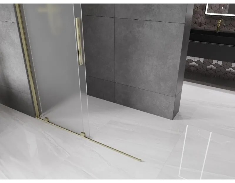 Mexen Velar, sprchová zástena s posuvnými dverami Walk-in 130 x 200 cm, 8mm sklo námraza, zlatá lesklá, 871-130-000-33-50
