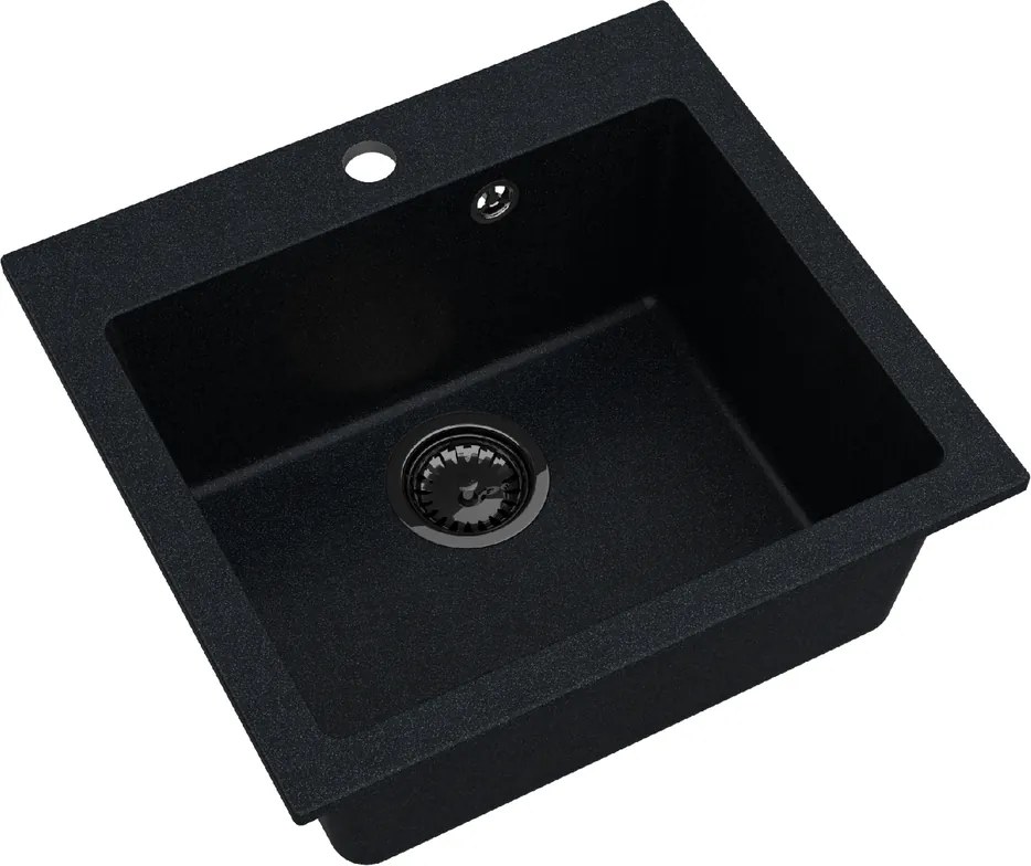 Sink Quality Ferrum 50, kuchynský granitový drez 490x450x195 mm + čierny sifón, brocade, SKQ-FER.B.1K50.XB