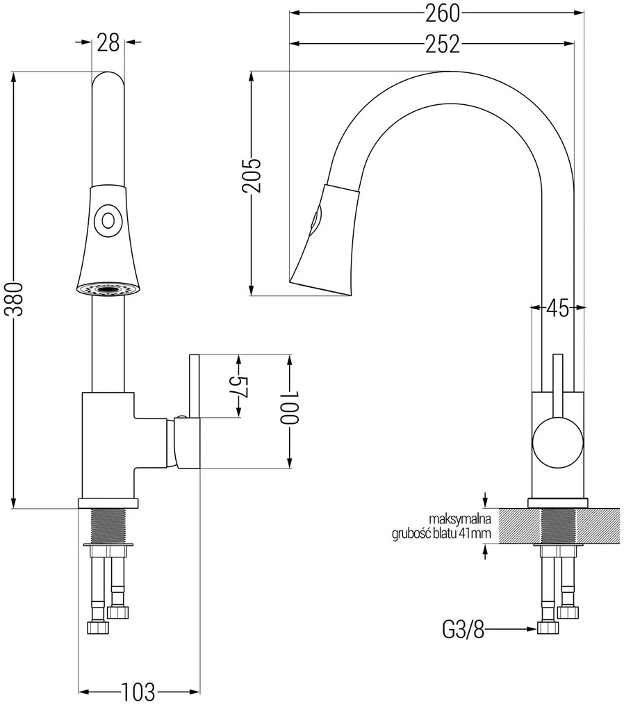 Mexen Diego, 1-komorový granitový drez 488x488x167 mm a drezová batéria Elia, šedá, 6512-71-670101-71