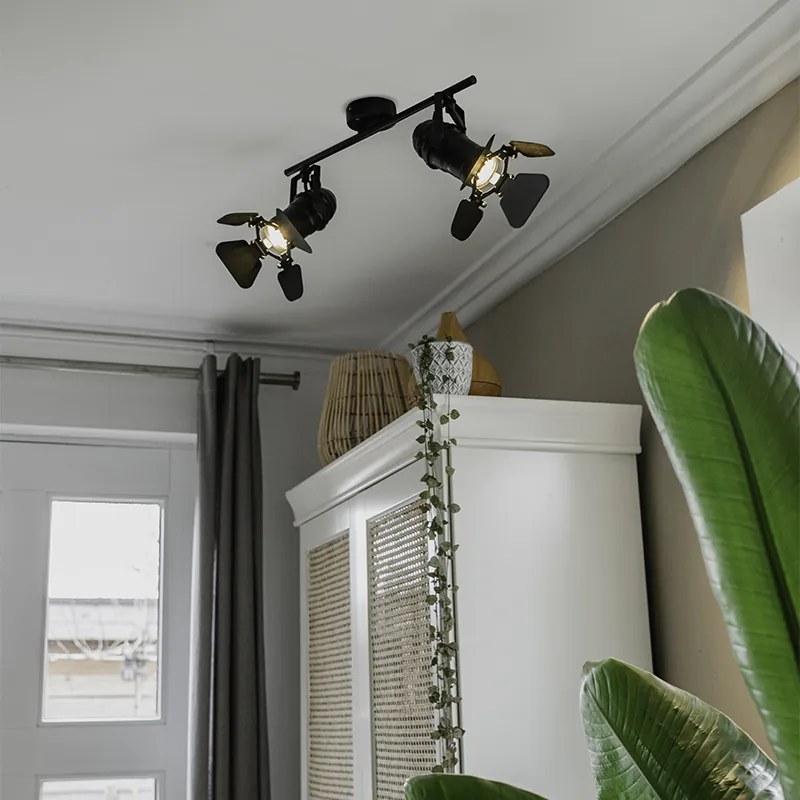 Priemyselné bodové svetlo čierne 2-žiarovkové s klapkami - Movie