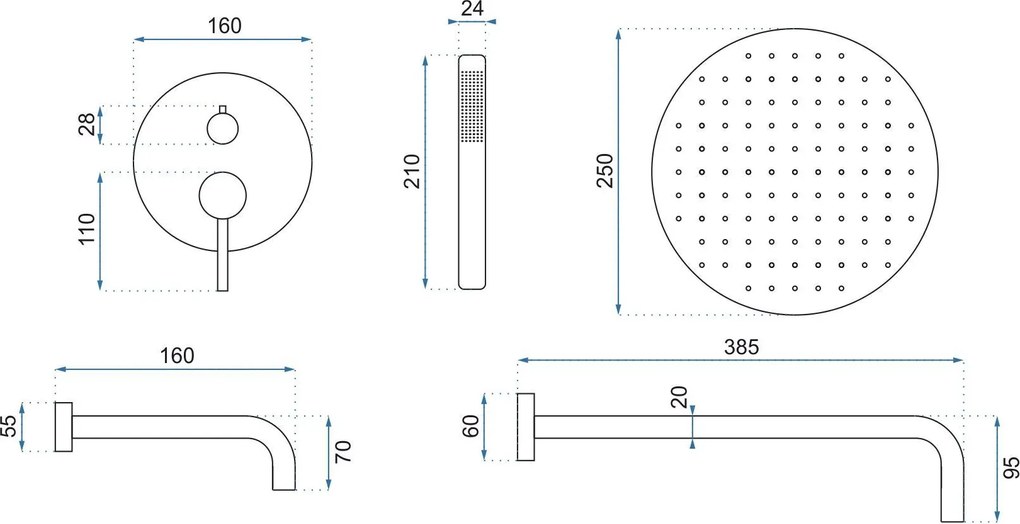 Rea Lungo, podomietková sprchová súprava s vaňovou výlevkou + box, medená lesklá, REA-P7998