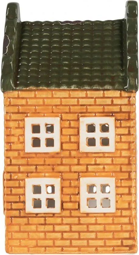 Oranžový keramický domček na čajovú sviečku Lamont - 9*10*19 cm
