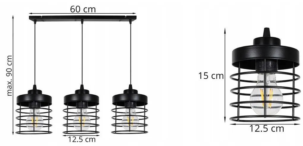 Závesné svietidlo RASTI, 3x drôtené tienidlo (výber z 2 farieb)