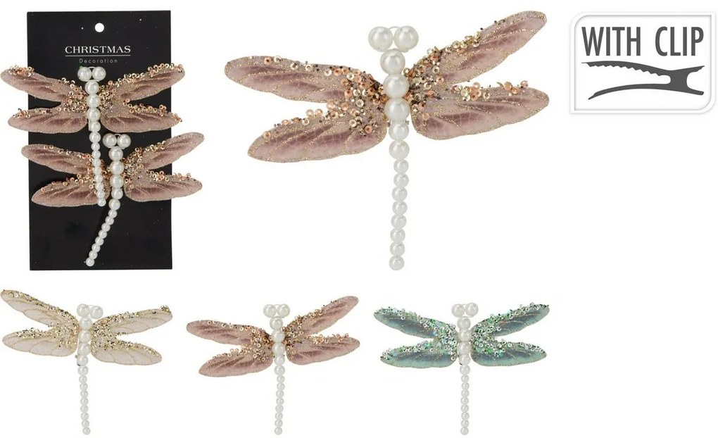 Set vianočných ozdôb Vážka, zlatá, 13x9x1,5 cm, SET 2 KS