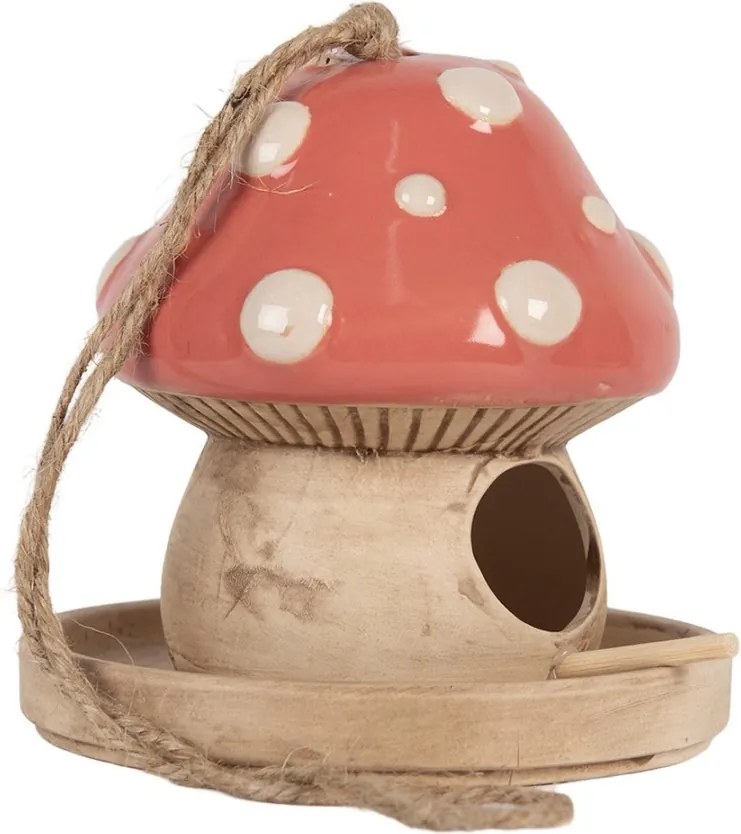 Závesné keramické vtáčie krmítko – Rozprávková muchotrávka - Ø 13*13 cm