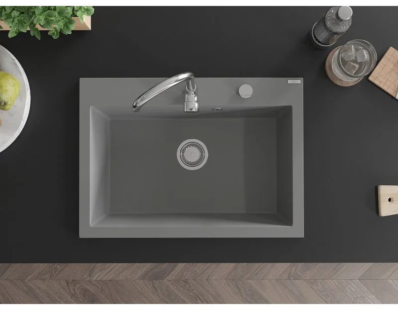 Mexen Elix, 1-korový granitový drez 700 x 500 mm, šedá, chrómový sifón, 6526701005-71