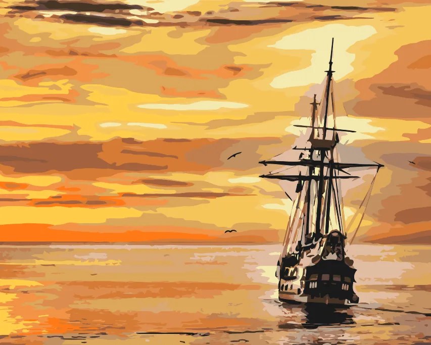 Gario Maľovanie podľa čísel Plachetnica pri západe slnka Rozmery: 50 x 40 cm, Rámovanie: Iba zrolované plátno