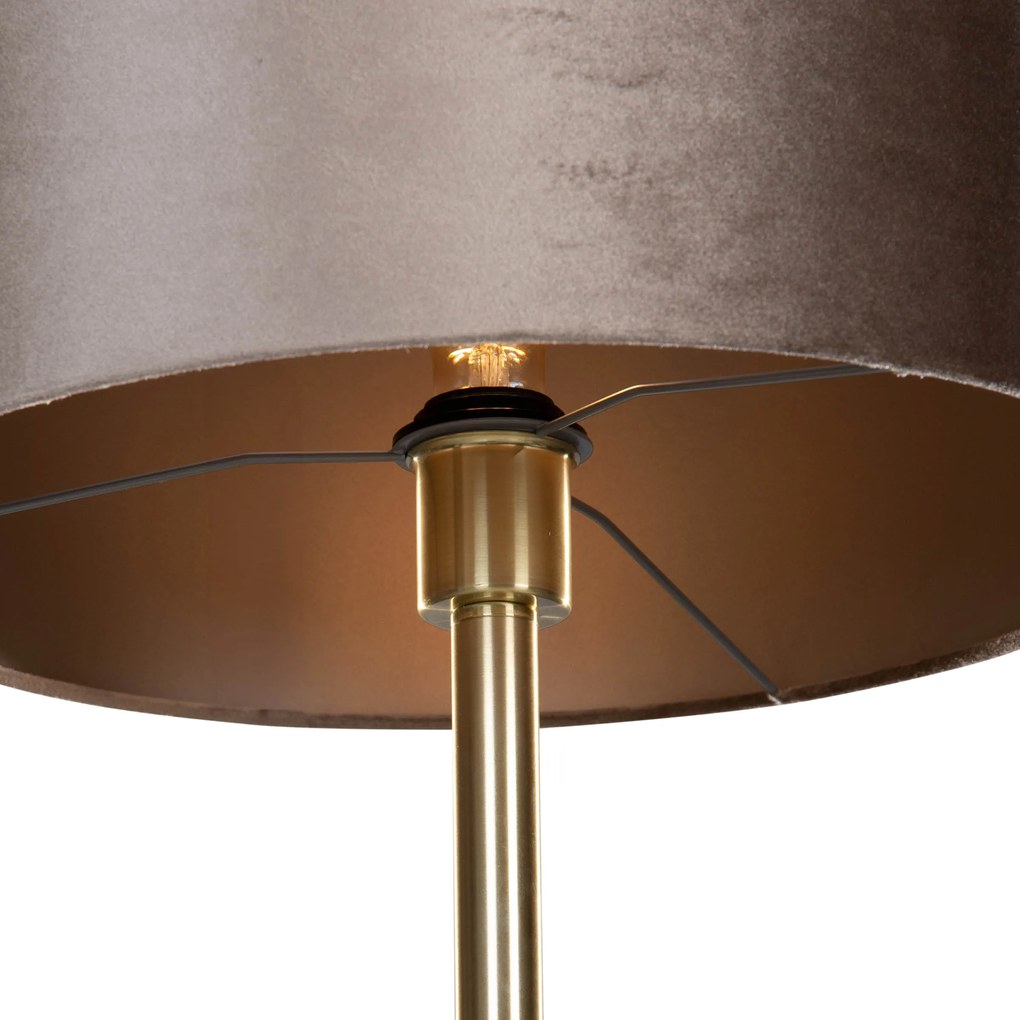 Stojacia lampa mosadzná so zamatovým tienidlom sivohnedá 50cm - Simplo