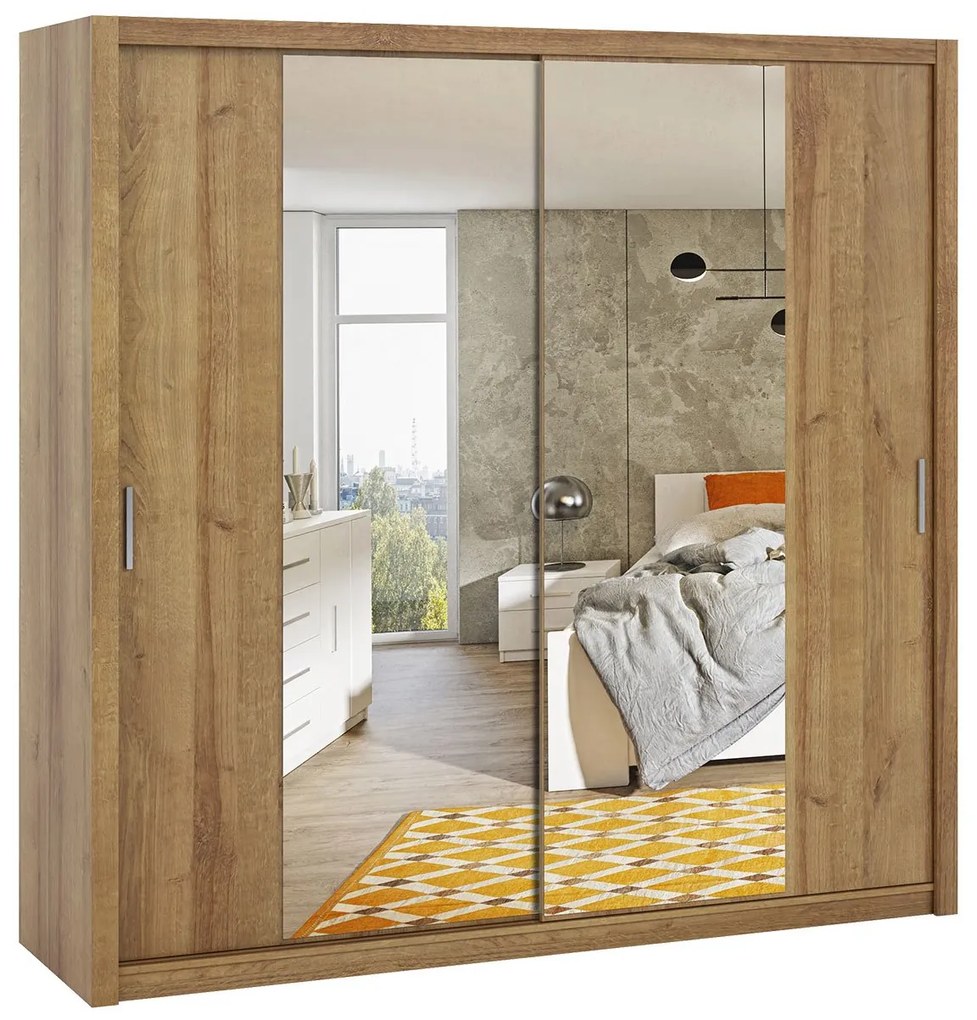 Posuvná skriňa so zrkadlom Kler SZ220 KE11, Farby: dub artisan / zrkadlo