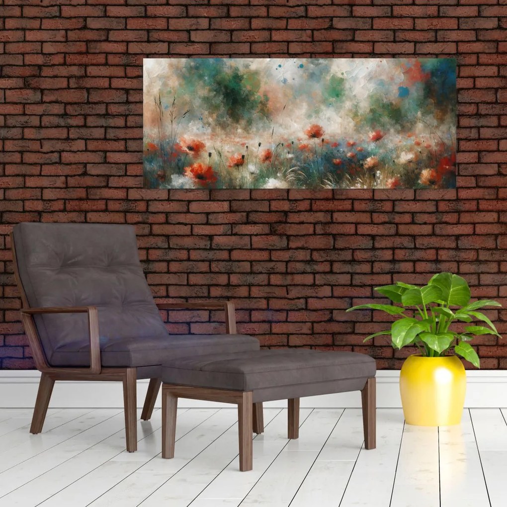 Obraz – Abstrakcia poľa s makmi (120x50 cm)