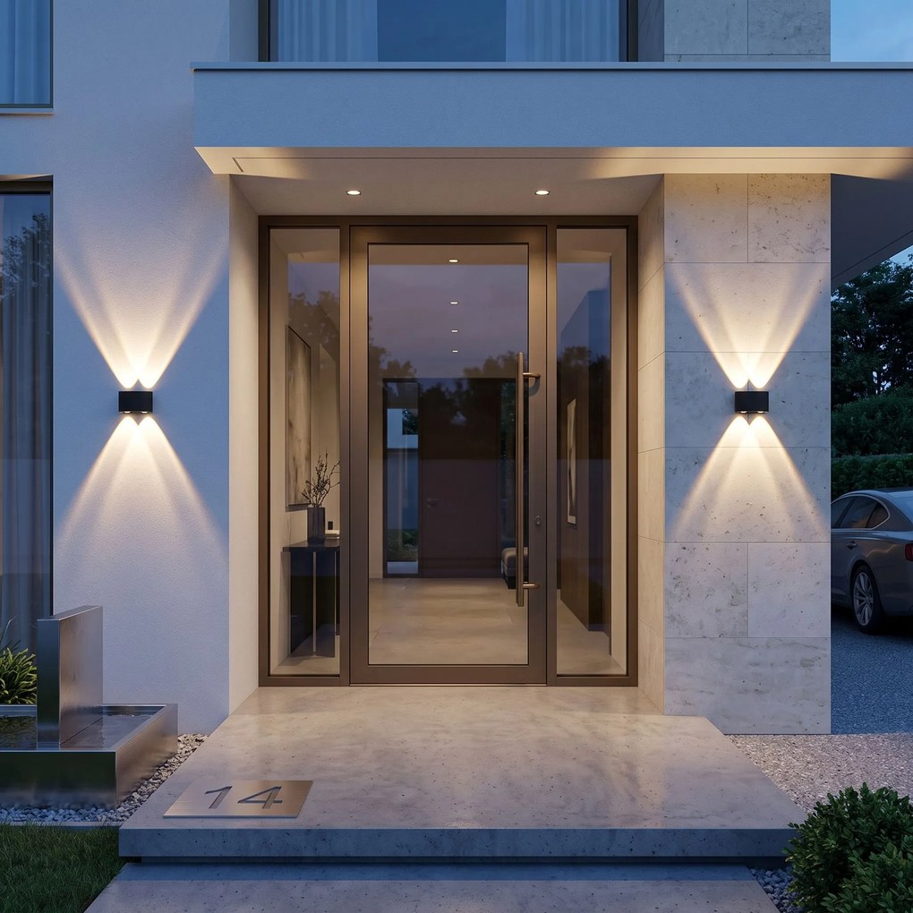 Toolight Toolight, JNH039-4G, vonkajšie LED nástenné svietidlo hore/dole, 4 LED, 12 W, 4000 K, IP44, čierna matná, OSW-56230
