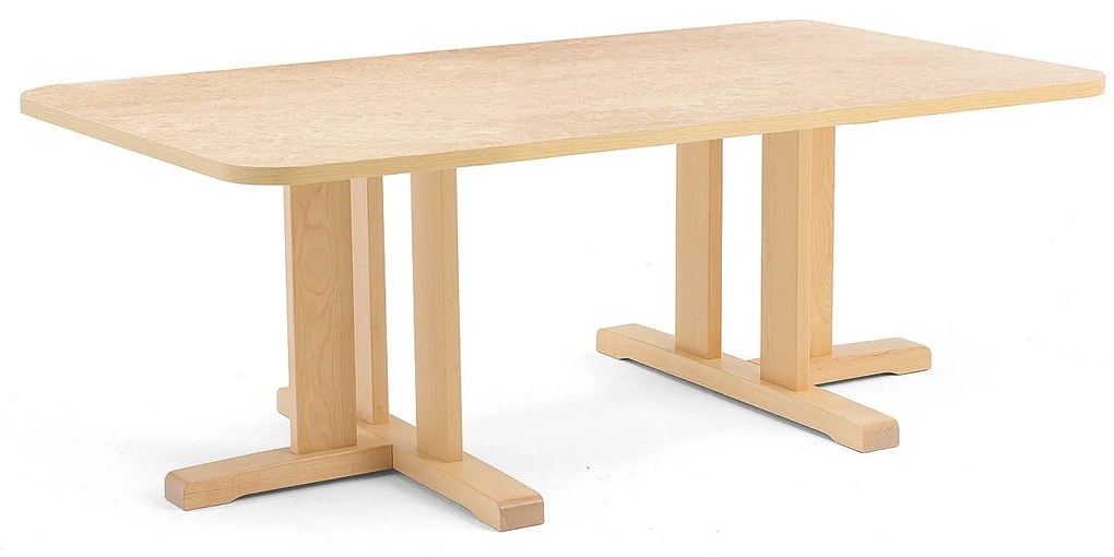 Stôl KUPOL, obdĺžnik, 1400x800x500 mm, linoleum - béžová, breza