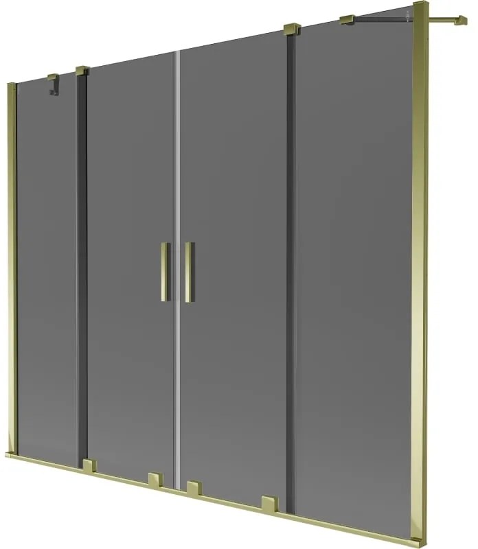 Mexen Velar Duo, 2-krídlová posuvná vaňová zástena 190 x 150 cm, 8mm šedé sklo, zlatý lesklý profil, 896-190-000-42-50