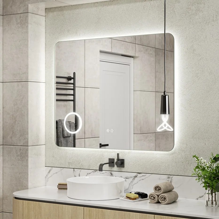 Erga Myra, LED zrkadlo 100x80 cm s kozmetickým zrkadlom 3x zväčšenie, 4114 lm, 3 farby svetla, zadné osvetlenie, ERG-V01-MYRA-1080-00