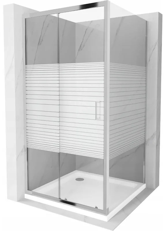 Mexen Apia, sprchový kút s posuvnými dverami 100 (dvere) x 100 (stena) cm, 6mm číre-pásy sklo, chrómový profil + slim sprchová vanička 5cm, 840-100-100-01-20-4010