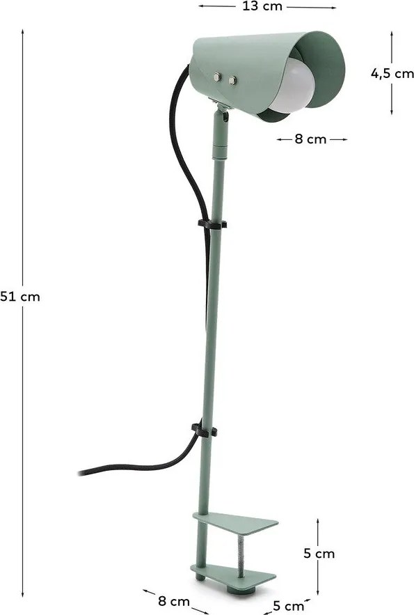 Zelená kovová stolová lampa s klipom (výška 51 cm) Jula – Kave Home