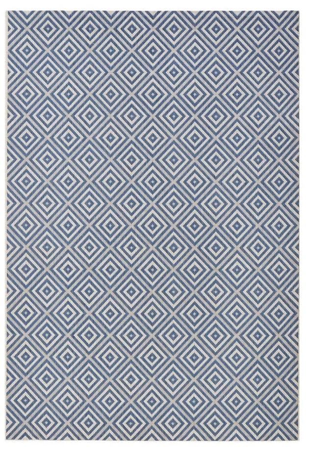Modrý koberec vhodný aj do exteriéru Karo, 140 × 200 cm