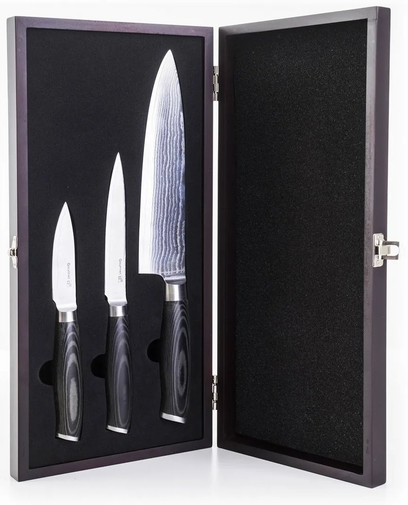 Súprava nožov G21 Gourmet Damascus v bambusovom bloku 5 ks + brúsny kameň