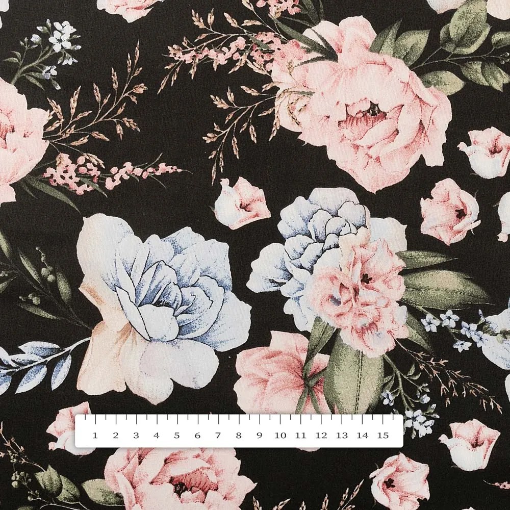 Biante Bavlnený štvorcový obrus Sandra SA-449 Modro-ružové kvety na čiernom 80x80 cm